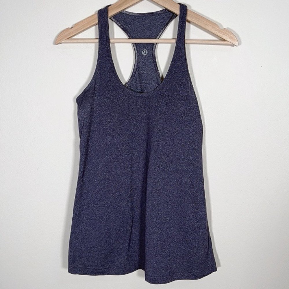 Lululemon Cool Racerback Reversible Heathered Tank Tops in Blue Color